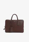Prada Textured Leather Briefcase With Polished Hardware In Brown
