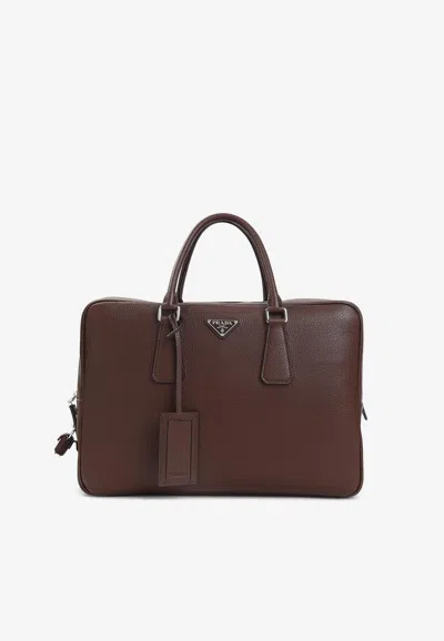 PRADA TRIANGLE LOGO LEATHER BRIEFCASE
