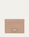 Prada Triangle Logo Leather Card Case In Pink