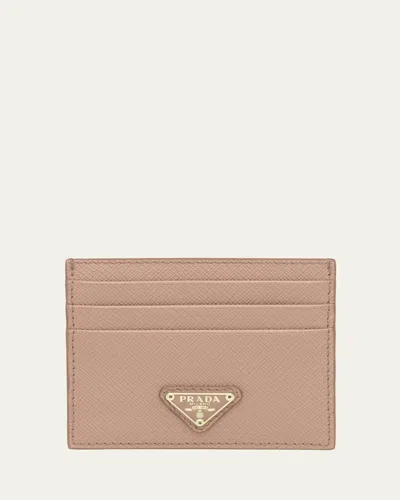 Prada Triangle Logo Leather Card Case In Pink