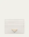 Prada Triangle Logo Leather Card Case In Bianco