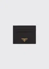 Prada Triangle Logo Leather Card Case In Black
