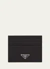 Prada Triangle Logo Leather Card Case In Nero