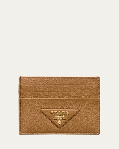 PRADA TRIANGLE LOGO LEATHER CARD HOLDER