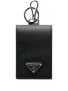 Prada Triangle-logo Leather Card Holder In Black