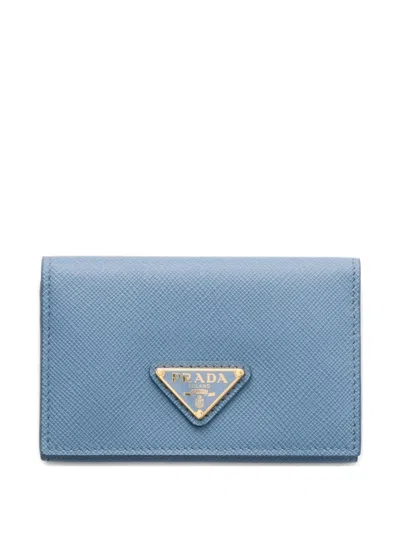 Prada Triangle-logo Leather Card Holder In Blue