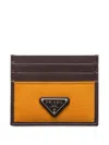 Prada Triangle-logo Leather Card Holder In Brown