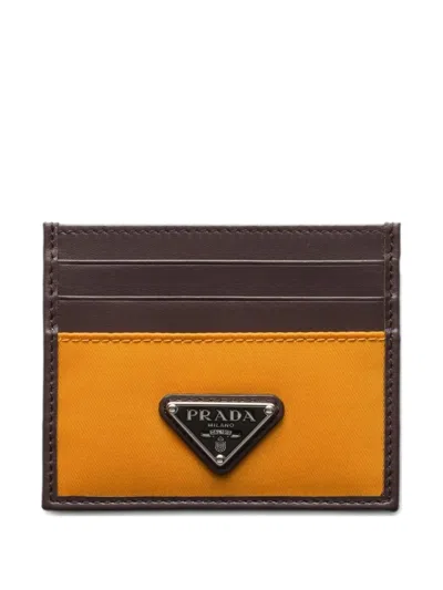 Prada Triangle-logo Leather Card Holder In Brown