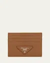 Prada Triangle Logo Leather Card Holder In Brown