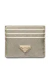 Prada Triangle Logo Leather Card Holder In Gold