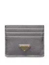 Prada Triangle-logo Leather Card Holder In Gray