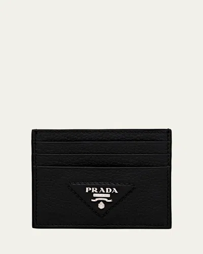 PRADA TRIANGLE LOGO LEATHER CARD HOLDER
