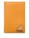 Prada Triangle-logo Leather Card Holder In Orange