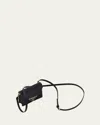 Prada Triangle Logo Leather Card Holder With Strap In F0002 Nero