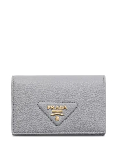 Prada Triangle-logo Leather Cardholder In Gray