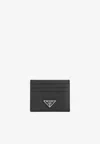 Prada Triangle Logo Leather Cardholder In Black