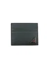 Prada Triangle-logo Leather Cardholder In Green