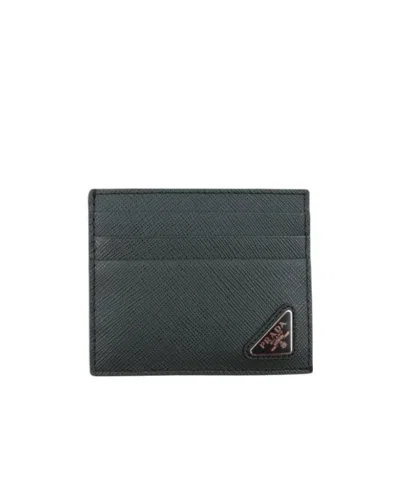Prada Triangle-logo Leather Cardholder In Green