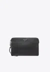 Prada Triangle Logo Leather Clutch Bag In Black