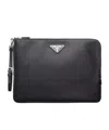 Prada Triangle Logo Leather Clutch Bag In Black