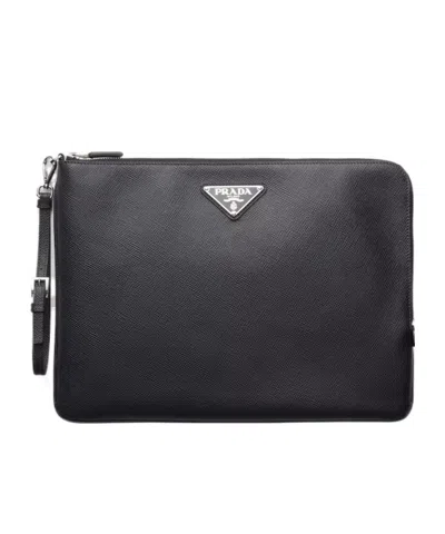 PRADA LARGE SAFFIANO LEATHER POUCH
