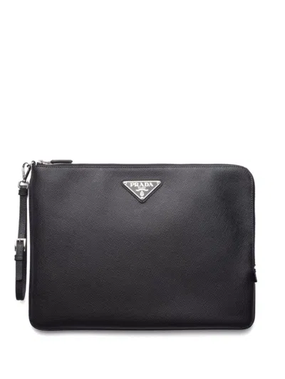 PRADA PRADA TRIANGLE-LOGO LEATHER CLUTCH BAG