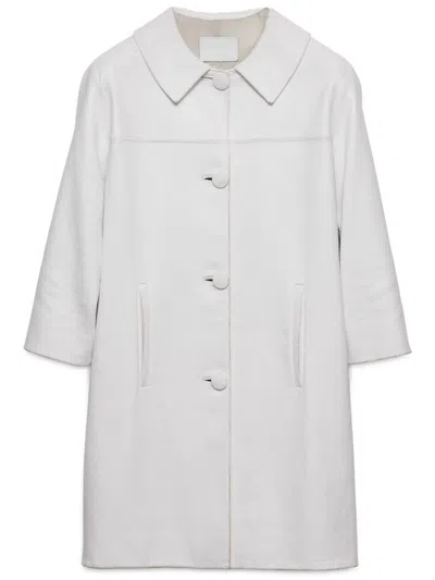 Prada Triangle-logo Leather Coat In White