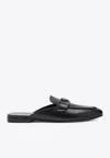 Prada Triangle Logo Leather Flat Mules In Black