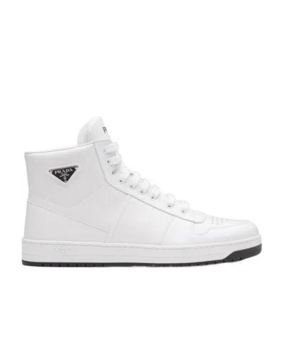 Prada Triangle-logo Leather High-top Sneakers In White