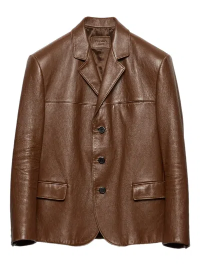Prada Nappa Leather Jacket In Brown