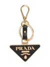 Prada Saffiano Leather And Metal Keychain In Black