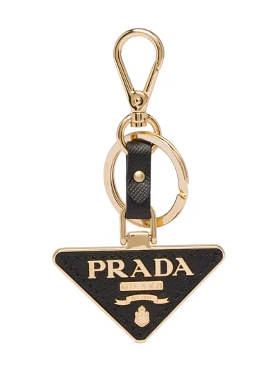 Prada Saffiano Leather And Metal Keychain In Multicolor