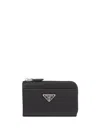 Prada Triangle-logo Leather Keychain In Black