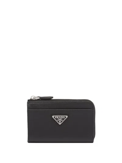 Prada Triangle-logo Leather Keychain In Black
