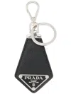 Prada Triangle Logo Keyring In Black