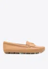 Prada Triangle-logo Leather Loafers In Beige