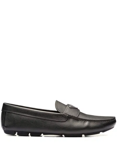 Prada Triangle-logo Leather Loafers In Black