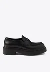 Prada Black Brushed Leather Loafer In Black