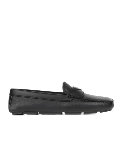 PRADA TRIANGLE-LOGO LEATHER LOAFERS
