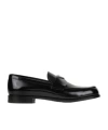 Prada Classic Round Toe Leather Loafers With Low Block Heel In Black