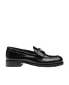 Prada Triangle-logo Leather Loafers In Blue