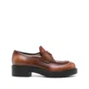 Prada Triangle-logo Leather Loafers In Brown