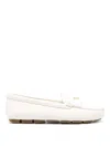 Prada Triangle Logo Grained Leather Loafers In Cream