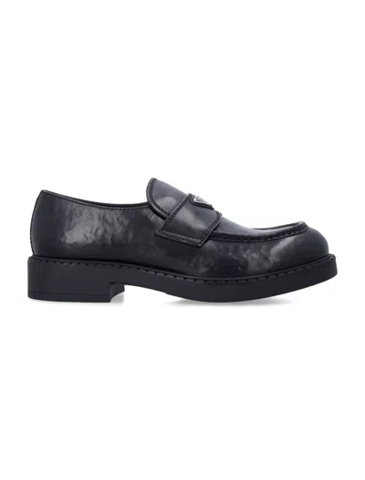Prada Triangle Logo Leather Loafers In Multi