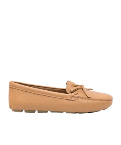 Prada Triangle-logo Leather Loafers In Nude | ModeSens