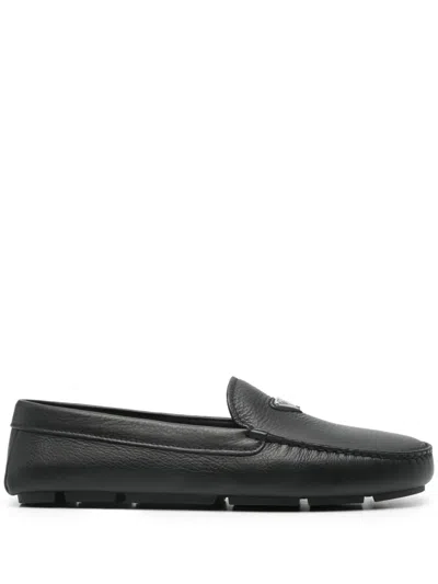 Prada Triangle-logo Leather Loafers In Black