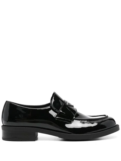Prada Triangle-logo Leather Loafers In Black