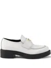 Prada Triangle-logo Leather Loafers In White