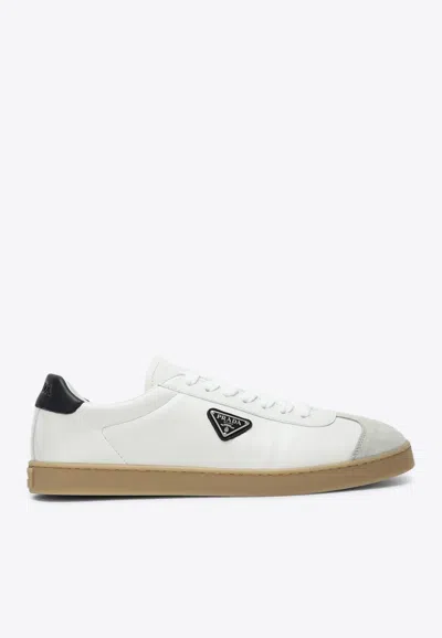 PRADA TRIANGLE LOGO LEATHER LOW-TOP SNEAKERS