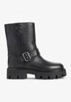 Prada Mid-calf Chunky Sole Round Toe Boots In Black